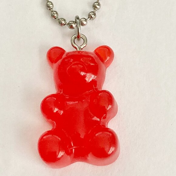 Gummy Bear Charm Necklace Cherry Red Resin 19" Ball Chain Ardene NWT Cute - Picture 2 of 9